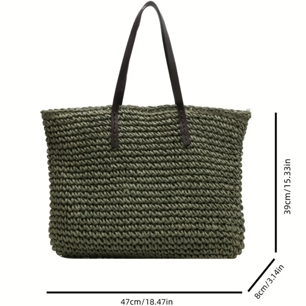 LARGE WOVEN BEACH BAG NWT GREEN COLOR - Picture 4 of 11